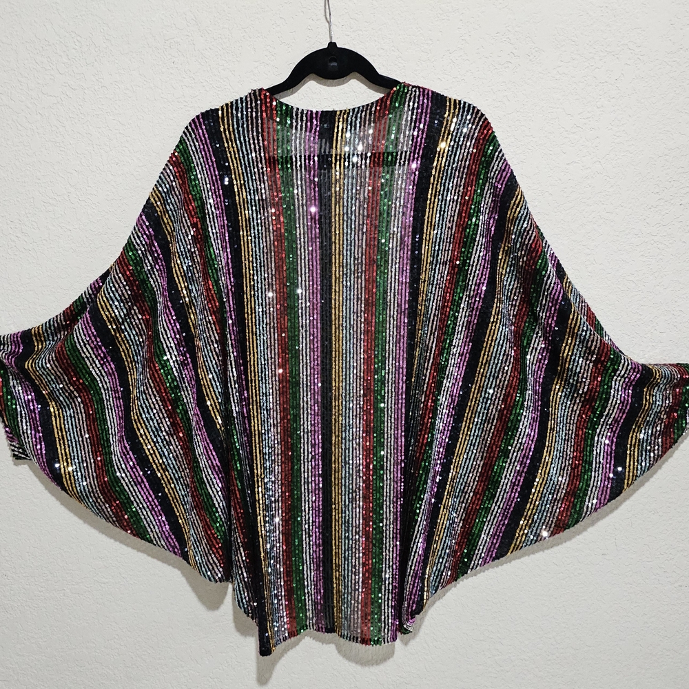 Torrid Multicolored Striped Sequin Kimono Cardigan. - Picture 2 of 7